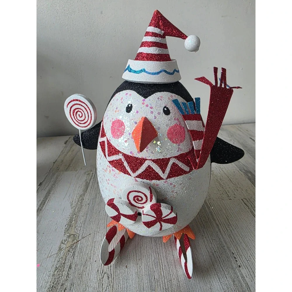 Vintage‎ Pier 1 penguin glitter skates metal lollipop decor scarf sparkle